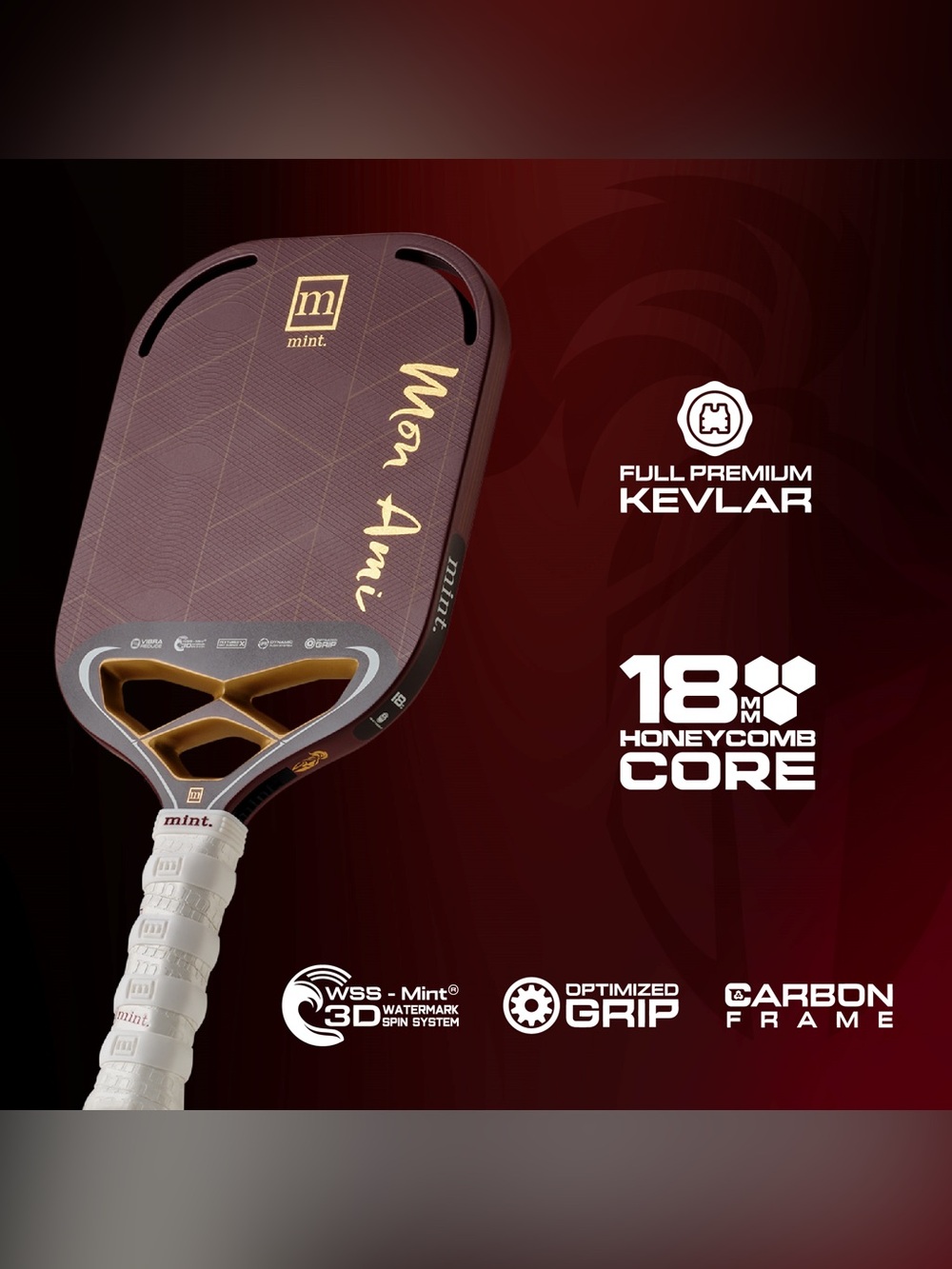Mint Sport Mon Ami Kevlar / Carbon Fiber | 18mm Core Pickleball Paddle | NEW - Picture 10 of 16